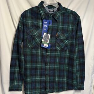 Chaps Preppy Men's Blue and Green Plaid Long Flannel Knit SleeveShirt 2XL NWT